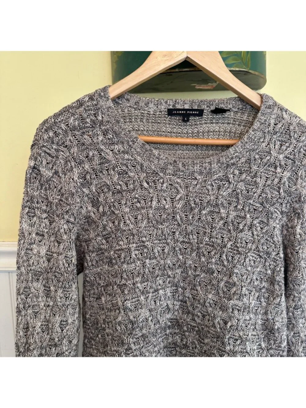 Jeanne Pierre Womens Gray Cable Knit Sweater Large 100% Cotton Vintage - Picture 6 of 6